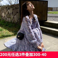 [1.5折价54元]唐狮法式连衣裙子女秋季新款气质轻熟中长款碎花裙马甲