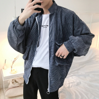 18春装韩版宽松做旧灯芯绒齿轮拉链立领飞行夹克口袋机车服短外套