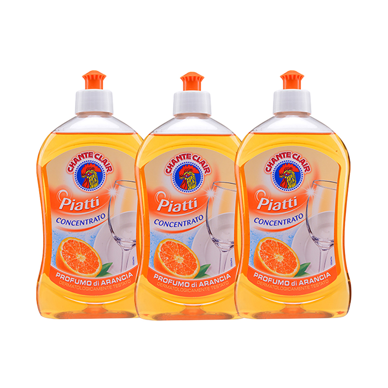 大公鸡头 意大利进口浓缩洗洁精 厨房餐具清洗 洗涤剂香橙味500ml*3瓶 可洗果蔬