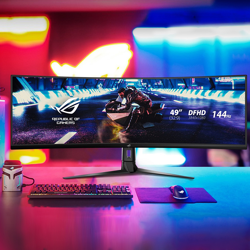 华硕 ASUS 玩家国度ROG XG49VQ 49英寸144Hz HDR Free-Sync2曲面高清显示屏电脑显示器带鱼屏电竞吃鸡显示器(HDMI/DP)
