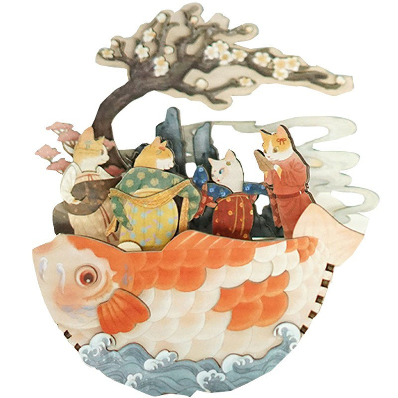梦唐画猫DIY八音盒 古风木制拼插音乐盒玩具工艺品 果壳商店 三维工匠 胡旋舞-《梦幻曲》