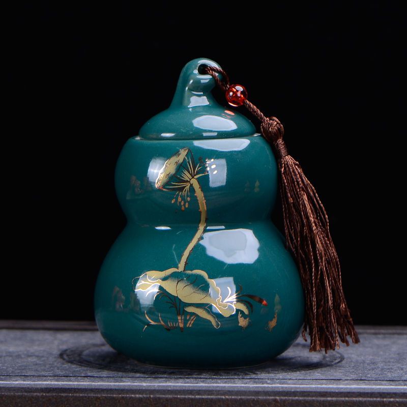 茶叶罐陶瓷迷你小号葫芦茶罐密封茶叶罐普洱存储包装盒家用醒茶罐