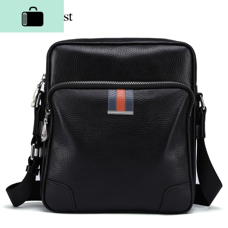 真皮斜挎包男包单肩包男士包包头层牛皮竖款商务休闲小背包潮NEWLAKE 黑色大号