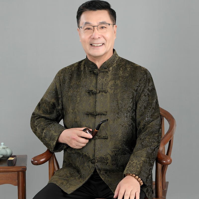 旗舰店品牌轻奢男装唐装男爸爸外套中老年夹克中国风爷爷套装老人寿衣