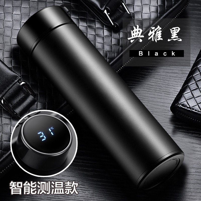 智能测保温杯定制礼品广告水杯订制印logo批发开业做刻字茶杯 磨砂蓝316弱碱材质-智能保温杯+上品礼盒高清大图