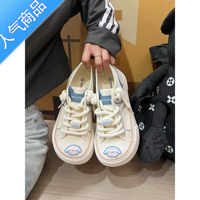 SUNTEK小众原创爆改可爱小狗帆布鞋女2023夏季新款百搭休闲芒果头板鞋子