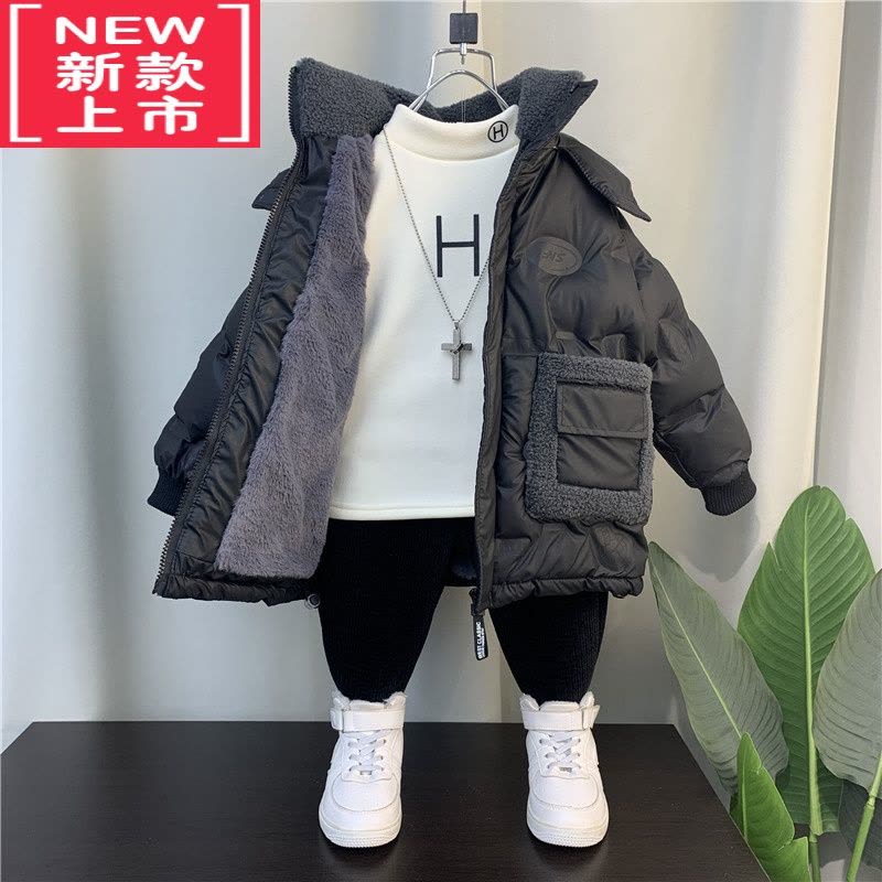 可莉允男童加绒棉服2022新款洋气小男孩宝宝冬装棉袄儿童冬季棉衣厚外套图片