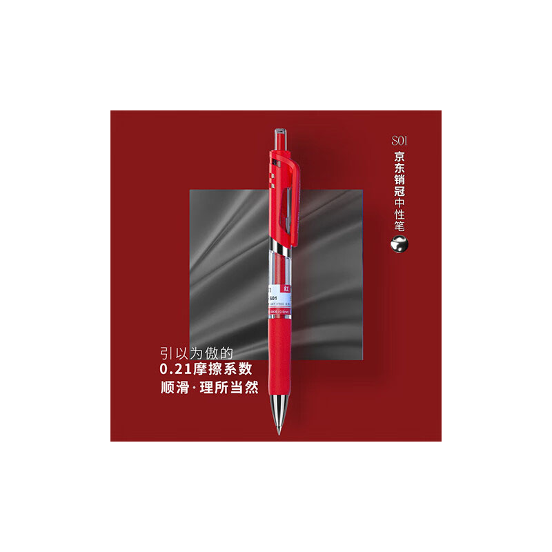 得力(deli)中性笔办公 按动 0.5mm子弹头经典办公签字笔水笔 舒适握感软胶 书写流畅不断墨 12支/盒 S01红