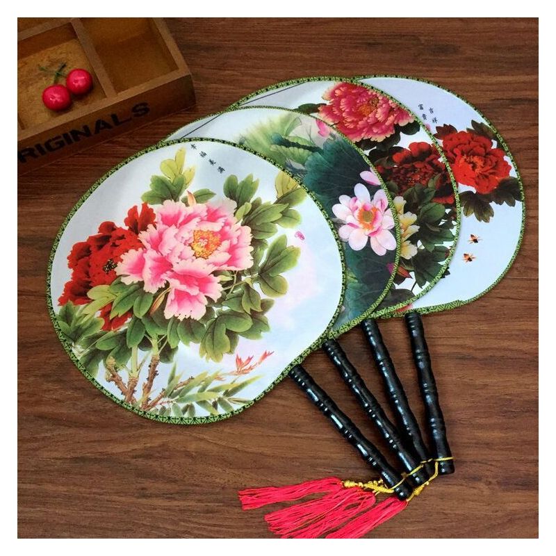 中丝绸扇布扇绢扇宫女扇子团扇宫廷圆扇子女士舞蹈特价扇子|随机牡丹花2把