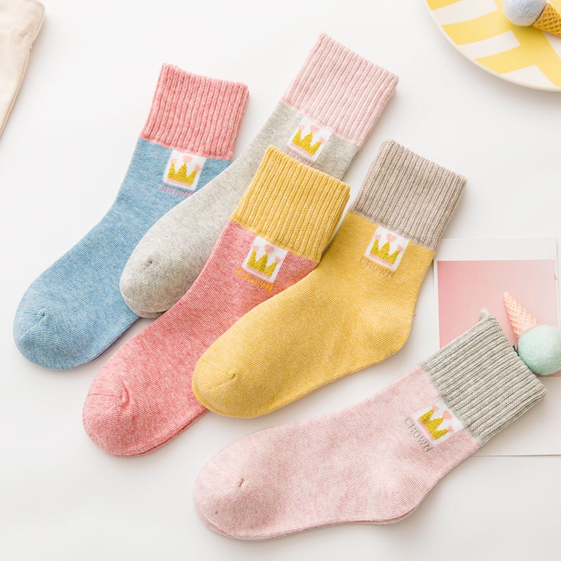 女童袜子纯棉春秋无骨中大童女儿童运动秋冬季学生女孩小孩全棉潮 五