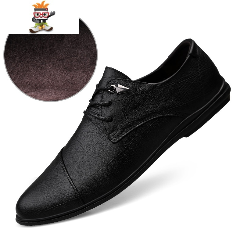 春季英伦风小皮鞋男软底商务休闲鞋保暖防寒低帮鞋青春潮流尖头鞋闪潮