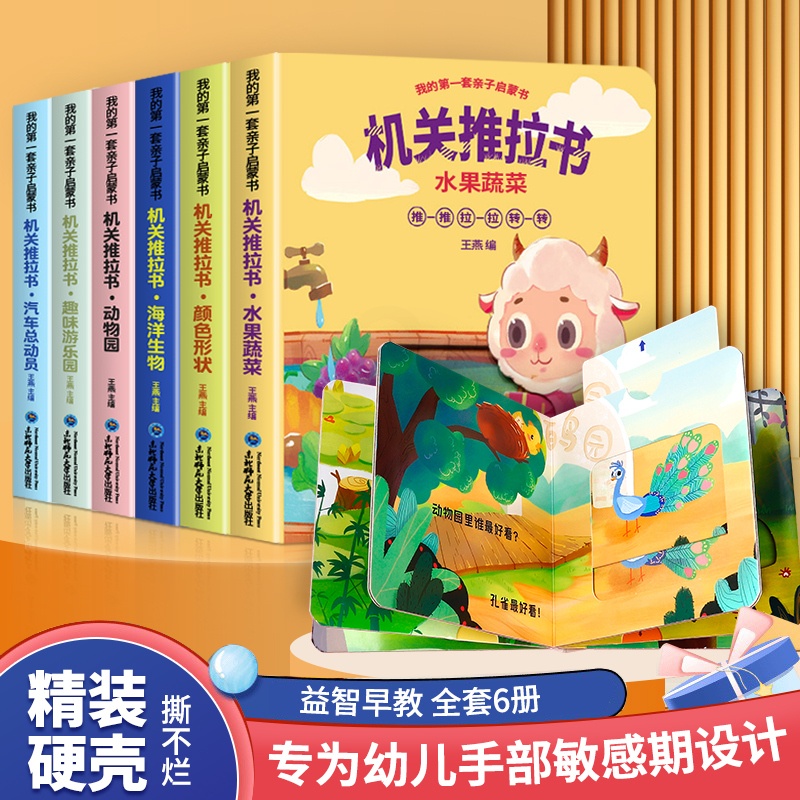 机关推拉书全6册 [正版]洞洞拉拉书撕不烂早教书会动的推拉机关书启蒙宝宝婴认知儿童翻翻书立体书儿童3d立体书0-1-2-高清大图