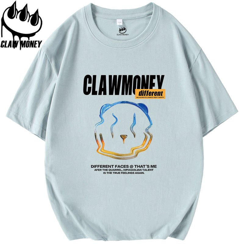 Claw money潮牌短袖t恤男纯棉ins帅气印花半袖宽松半截袖圆领体恤