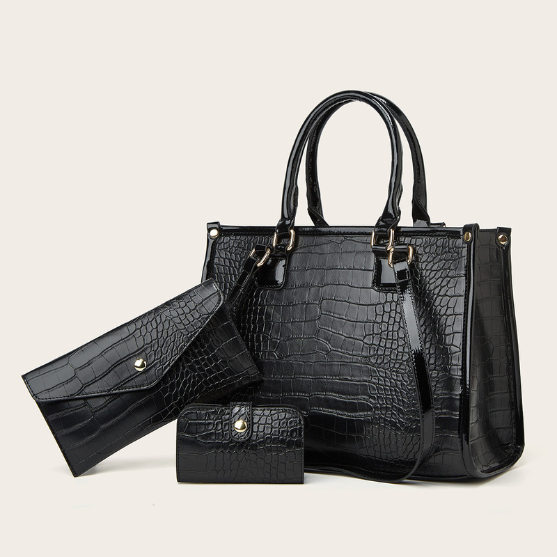 时尚百搭鳄鱼纹三件套欧美单肩斜挎子母套包厂家直销