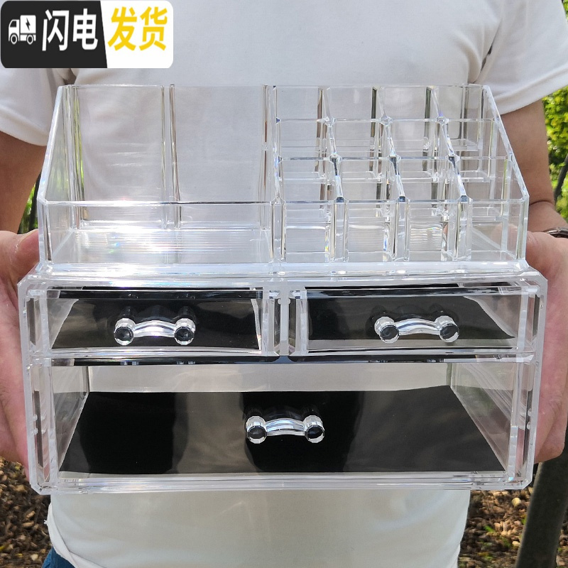 三维工匠网红抖音化妆品收纳盒透明口红架梳妆台护肤品置物架桌面抽屉式高清大图
