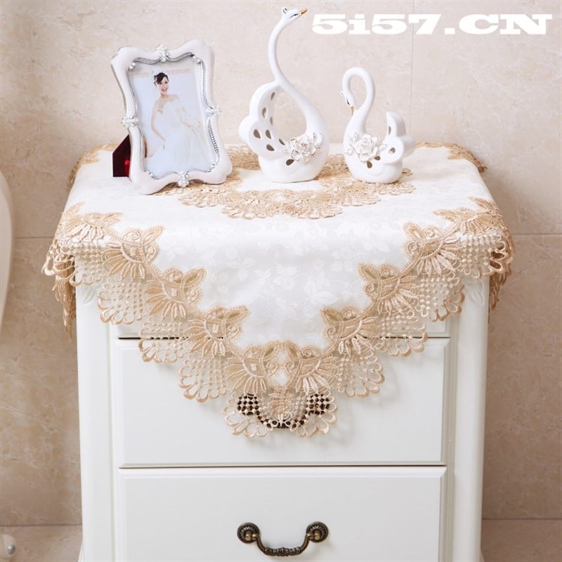 欧式田园布艺床头柜绣花防尘盖布罩圆形五斗柜盖防尘罩