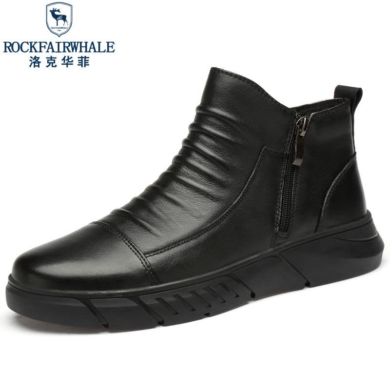洛克华菲 男切尔西靴新品真皮马丁靴 男韩版潮流雪地户外加绒保暖棉鞋 男士休闲皮鞋 中筒高帮男鞋冬季图片