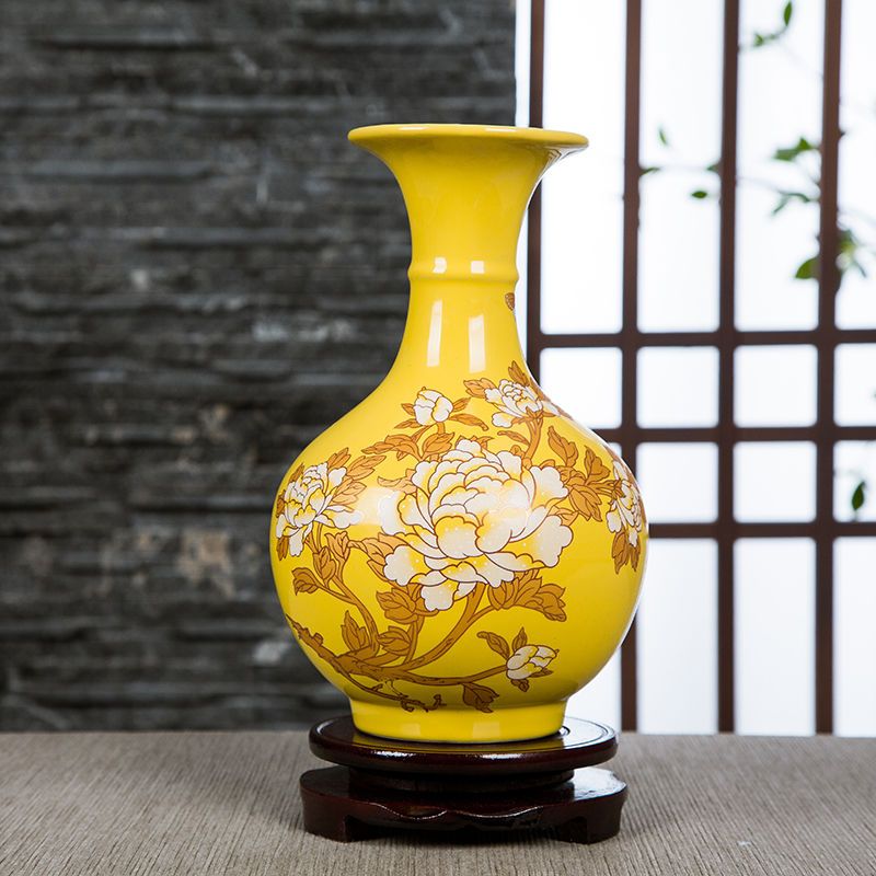 景德镇陶瓷器红色小花瓶摆件客厅插花器小瓷瓶结婚装饰品家居摆设|葫芦瓶(红色)PVC底座