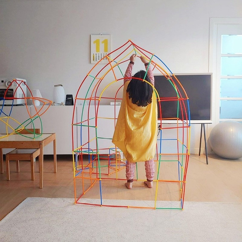 儿童拼装软吸管魔法聪明棒积木家庭学校构建拼插diy搭建建筑管道模型