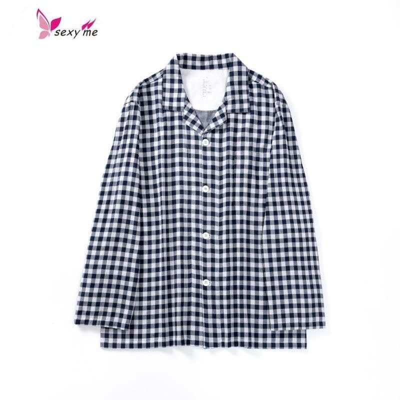 新款棉双层纱布家居服 睡衣+睡裤 小格子 V9[定所居无] FISH BASKET图片