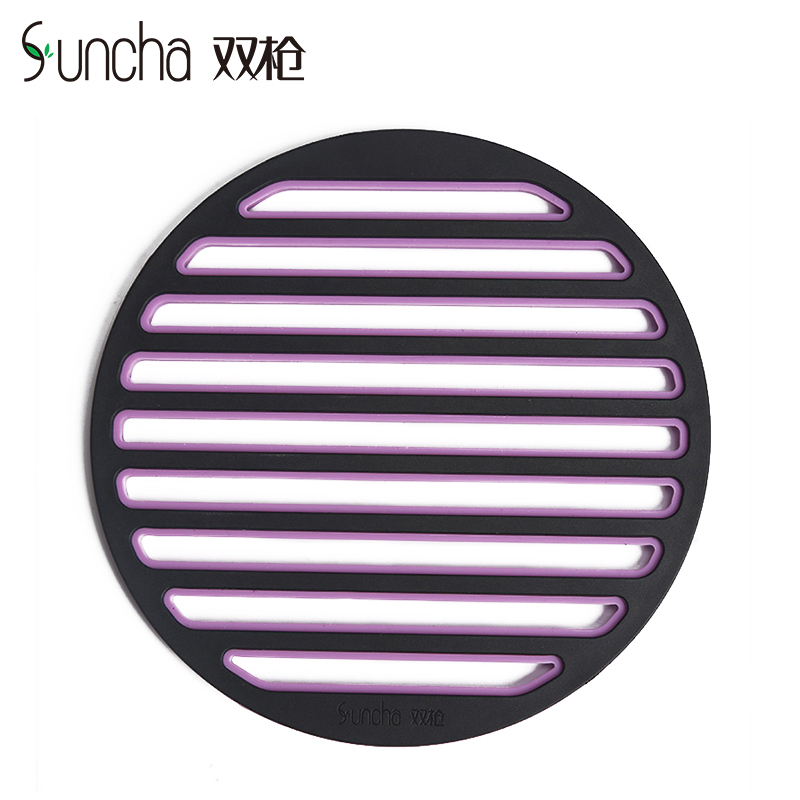 双枪(Suncha) 圆形餐桌合金硅胶隔热垫子套装 锅垫碗垫盘子垫餐垫 防水防烫防滑垫 高贵紫色DZ1131-P
