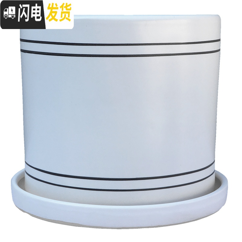 三维工匠简约白色花盆陶瓷大号带托盘创意现代北欧式家用阳台盆栽花钵 蓝色芦苇+配陶瓷托盘 小号直径13cm高1花盆容器高清大图