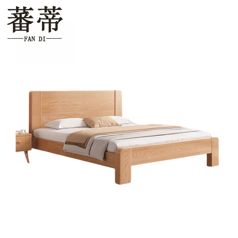 蕃蒂纯实木床1.5米+床头柜+床垫组高清大图