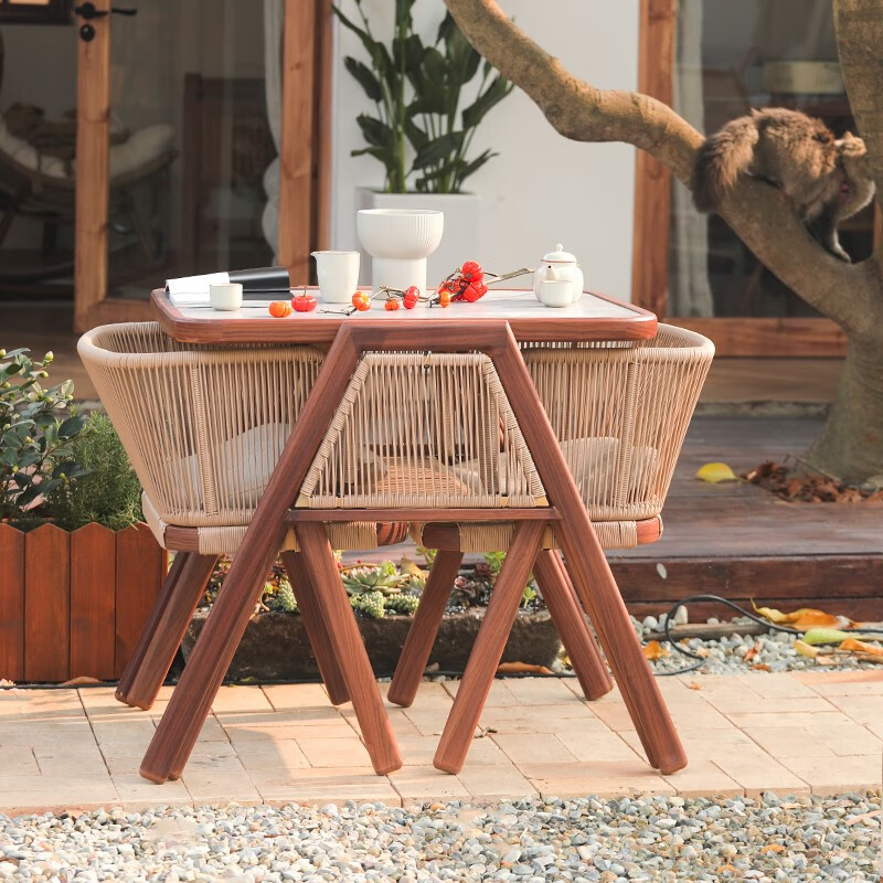金菲罗格 阳台小桌椅三件套组合休闲藤椅一桌二椅户外庭院桌椅 2把落梅椅+观云茶几高清大图