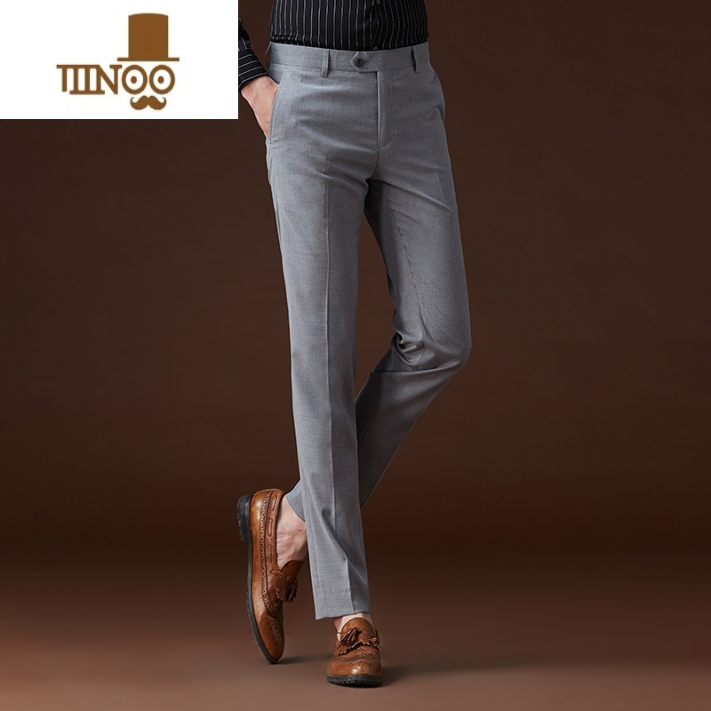 YANXU西裤男修身灰色裤子商务休闲直筒正装男士夏季职业长裤黑色西装裤高清大图