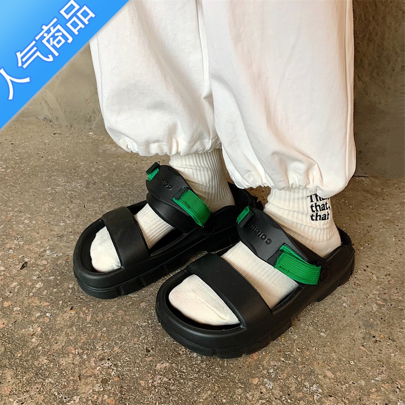 SUNTEK网红拖鞋女2023夏新款ins时尚百搭厚底运动凉鞋可外穿防滑沙滩新高清大图