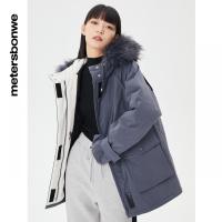 [1件5折价:179.5]美特斯邦威棉服女潮流冬季新款舒适保暖工装连帽派克棉服