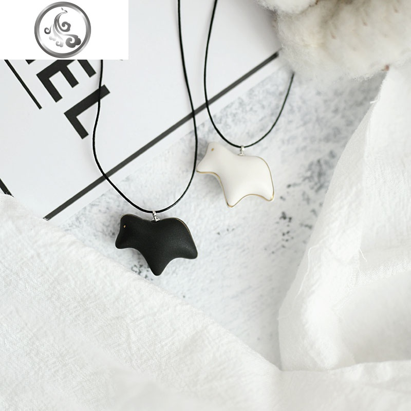 慢生活-萌马黑白情侣项链一对男女简约吊坠日韩学生饰品闺蜜 黑马（单条）