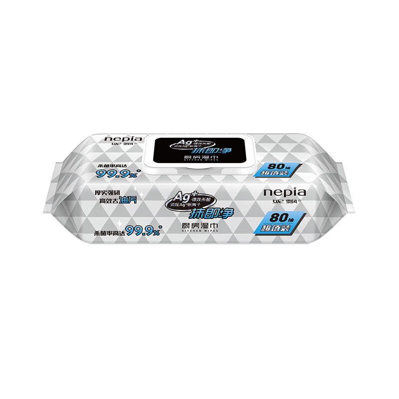 妮飘(Nepia)厨房湿巾80抽*4包整箱99.9%杀菌去油污家用懒人抹布一次性湿纸巾高清大图