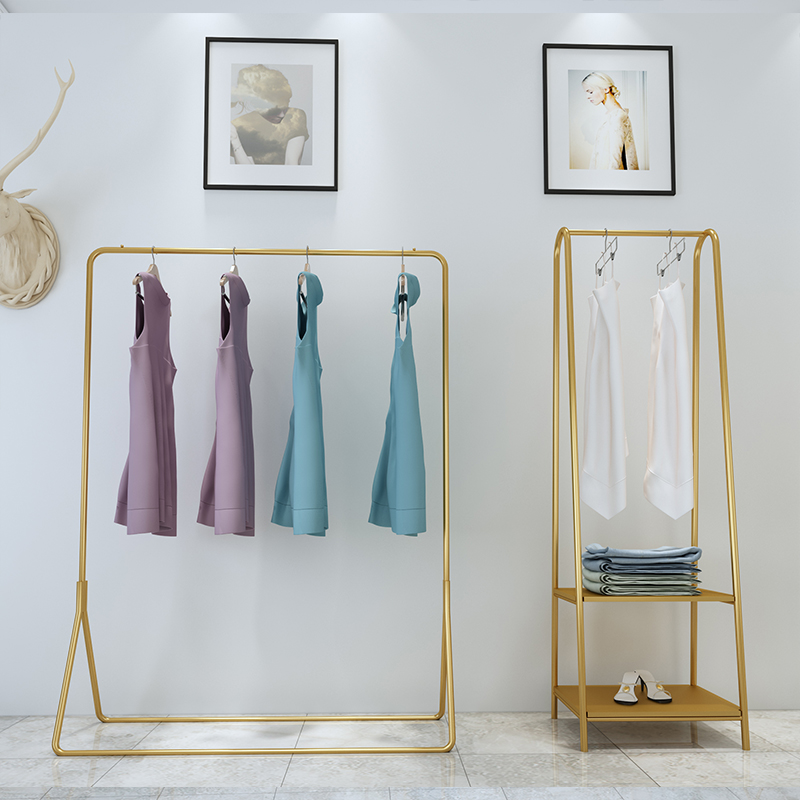衣服架子服装店专用展示架挂衣架落地式金色童装女装店货架中岛架晾晒架 三维工匠 B款长150*宽40*高180高清大图