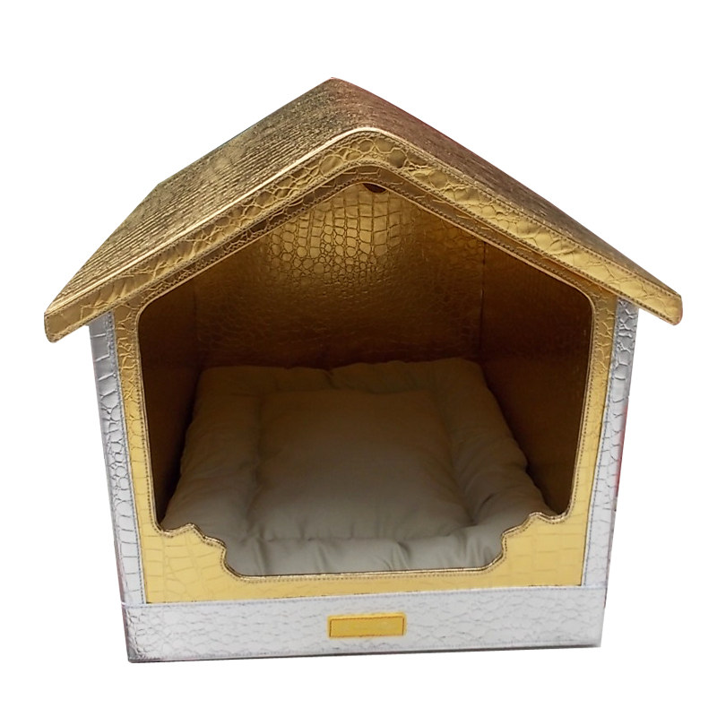狗别墅 泰迪贵宾比熊狗窝狗屋 狗狗宠物窝狗房子 猫屋窝房子 金色身(蛇纹料) 含米色垫子