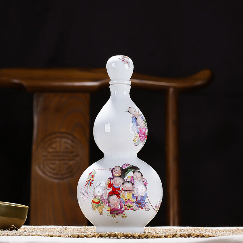 陶瓷小酒瓶2斤葫芦空酒瓶密封酒具酒瓶家用酒壶收藏装饰艺术酒瓶白酒瓶
