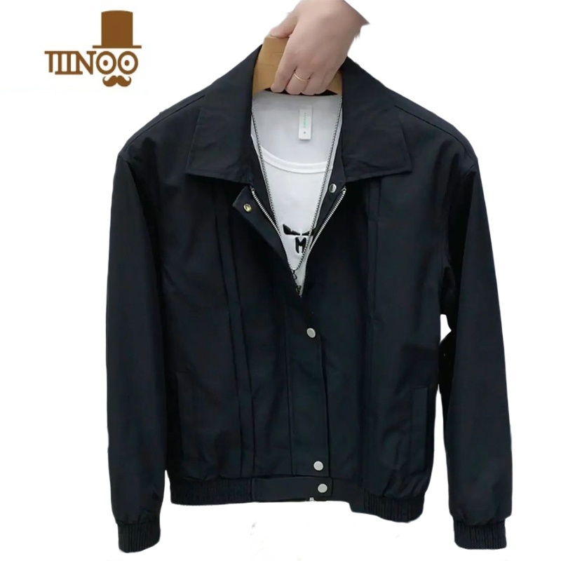 YANXU秋季新款潮男纯色翻领外套潮牌情侣修身夹克青年网红时尚帅气U款高清大图