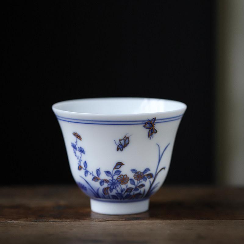 家柏饰(CORATED)品茗茶杯青花瓷陶瓷杯家用功夫饮茶杯描金兰花建盏简约主人杯z高清大图