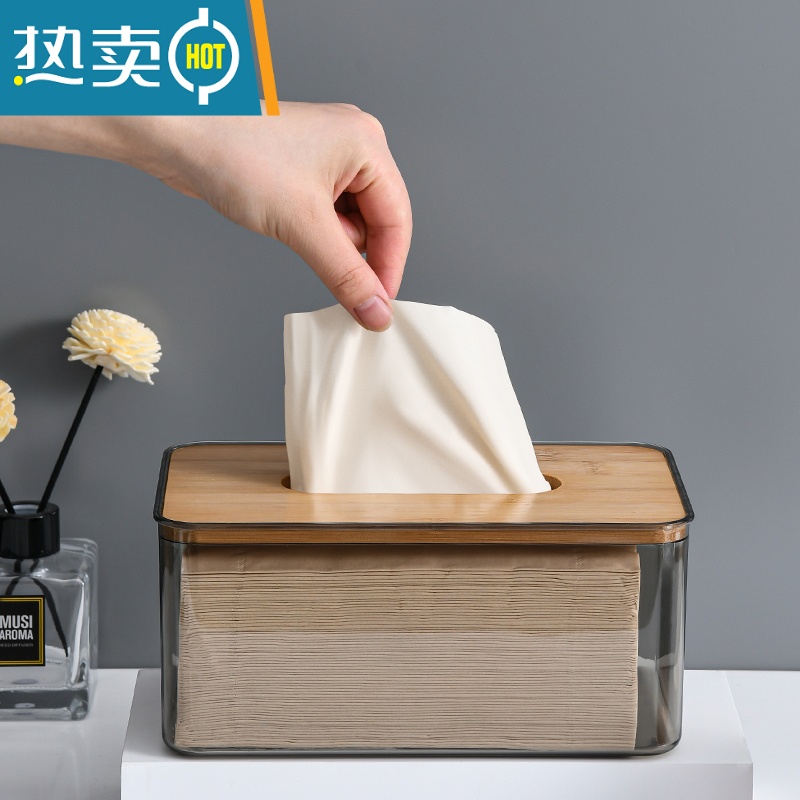 敬平透明家用客厅桌面纸巾抽纸盒创意北欧简约餐巾纸收纳盒 中号透灰色[单个装]纸巾盒高清大图