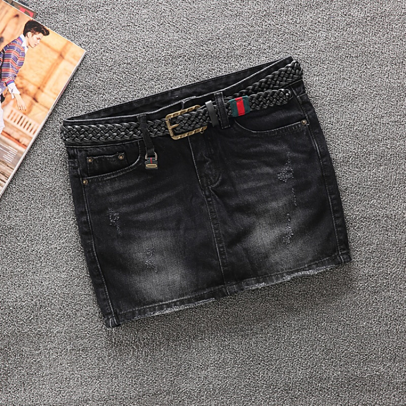 牛仔短裙女2018春夏季新款韩版黑色包臀牛仔半身裙显瘦百搭一步裙黑色
