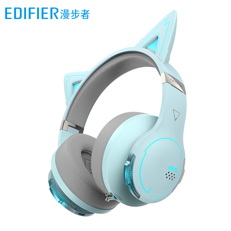 漫步者(EDIFIER) G5BT萌猫版 蓝牙游戏耳机头戴式发光猫耳[低延时]吃鸡手游耳麦网红女神直播水晶蓝