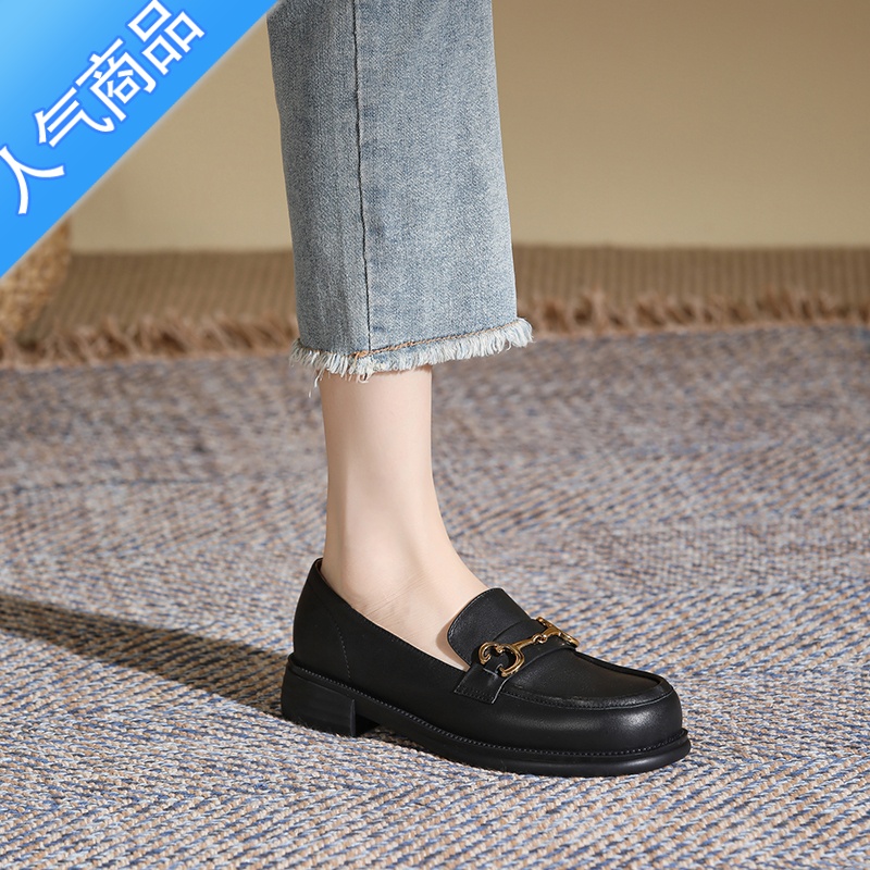 SUNTEK2023春秋新款单鞋女中跟粗跟学院风深口通勤百搭软底乐福鞋单鞋女高清大图