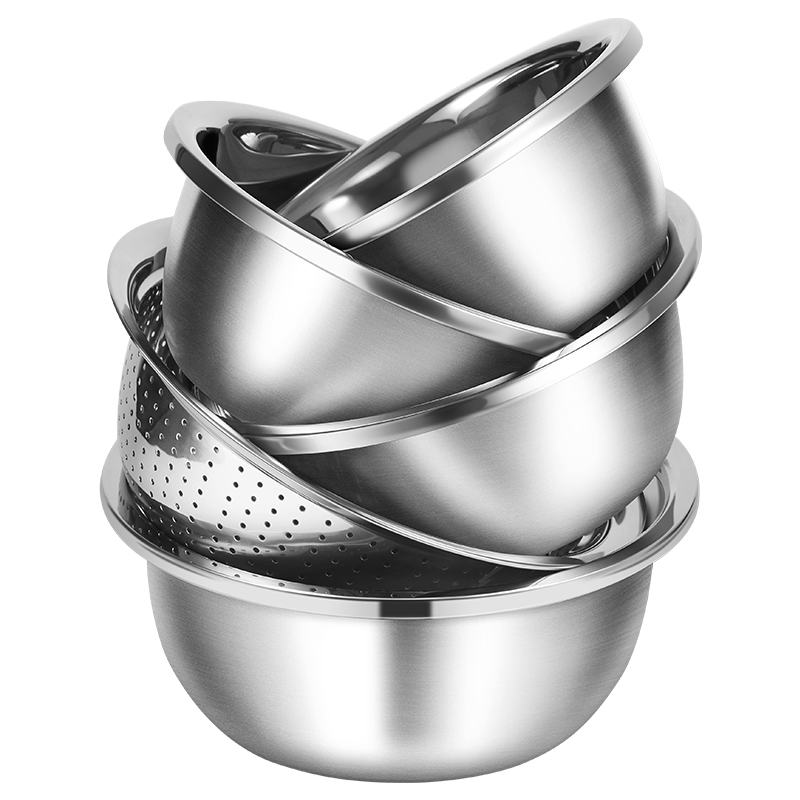 炊大皇单个不锈钢盆 304家用厨房工具洗菜盆子洗米筛淘米盆打蛋盆 304不锈钢盆1个(中号)高清大图