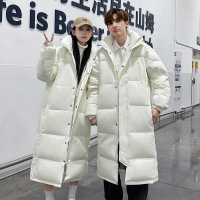 JPDUN男士羽绒服秋冬情侣同款长款过膝羽绒服男中戏女宽松休闲保暖外套女_257 L 奶白色