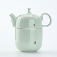 恒福(TEA MiLL) 快客杯旅行茶具一壶一杯 送便携布袋青瓷祥意 陶瓷