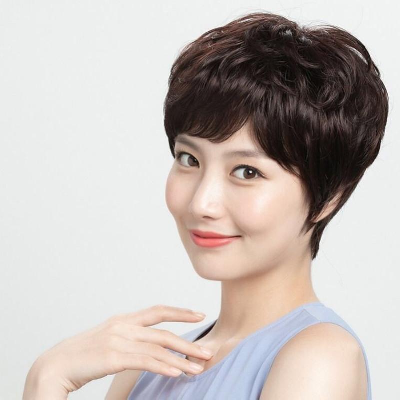 假发女短发短卷发中老年女士防真发假发套自然逼真透气整顶假发套黑色