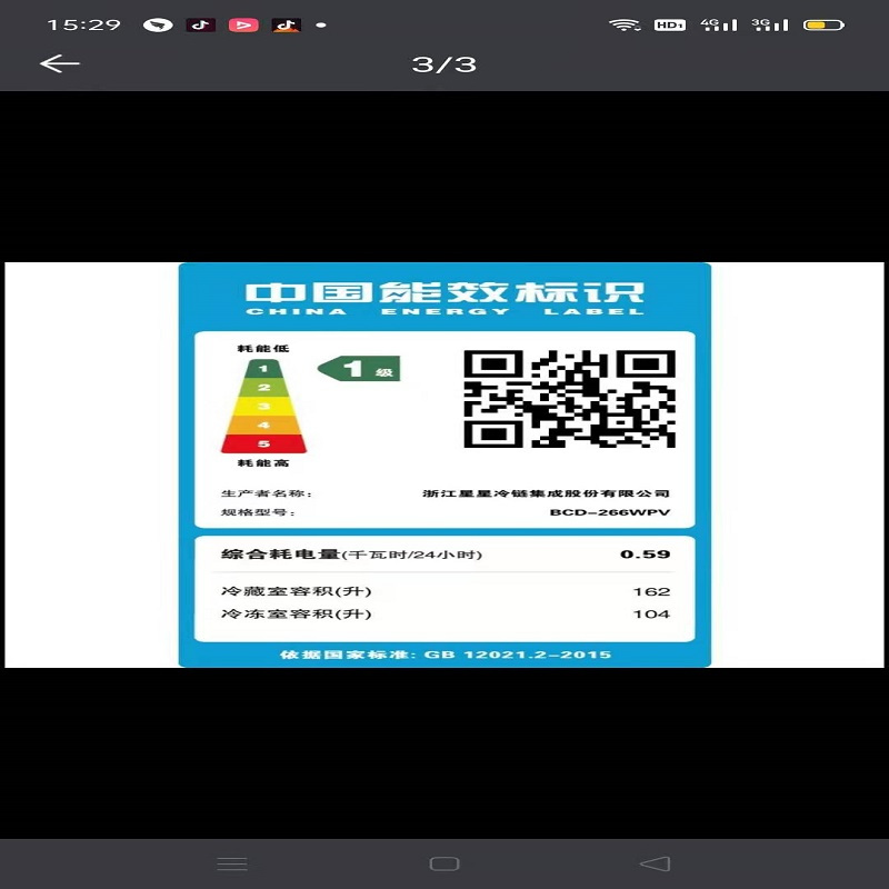 星星双门冰箱BCD-266WPV