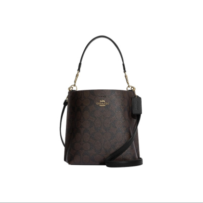蔻驰(COACH)女包 Mollie 22 经典老花Logo满印人造革小号水桶包手提单肩斜挎包 CA582