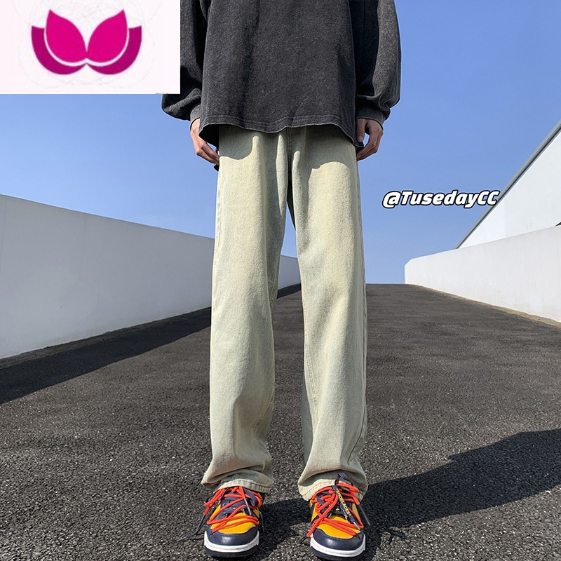 七斓黑色牛仔裤男款潮牌宽松直筒长裤美式高街阔腿微喇裤子夏季薄