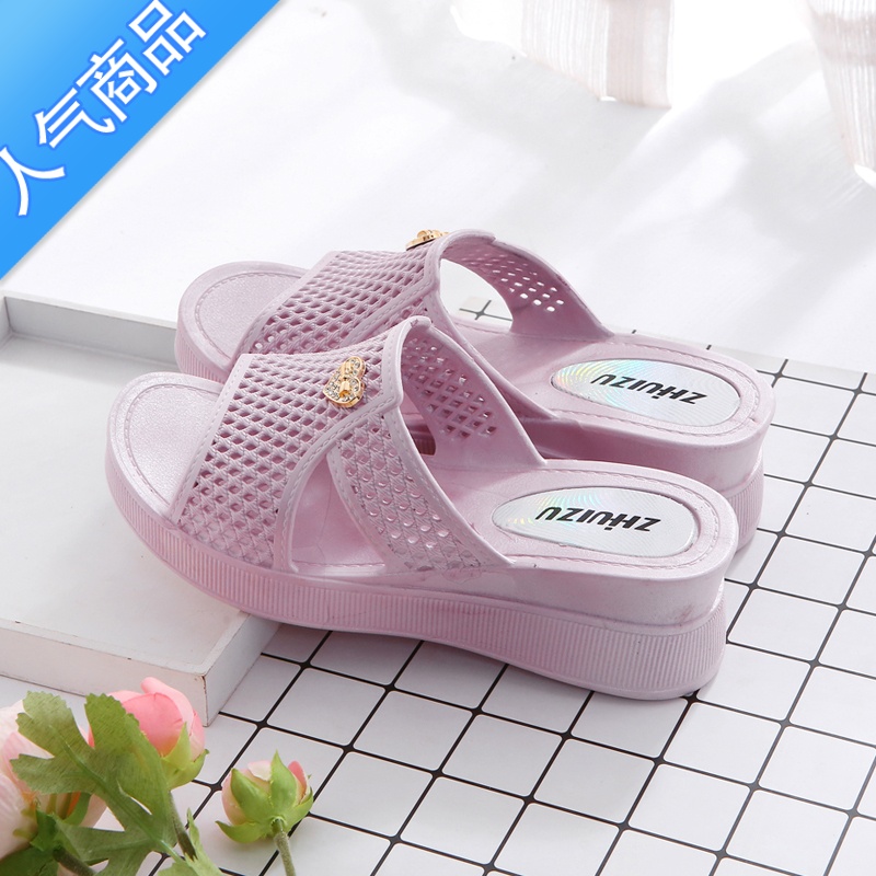 SUNTEK拖鞋女夏季室内坡跟高跟居家浴室防滑女士托鞋夏天厚底家居凉拖鞋高清大图